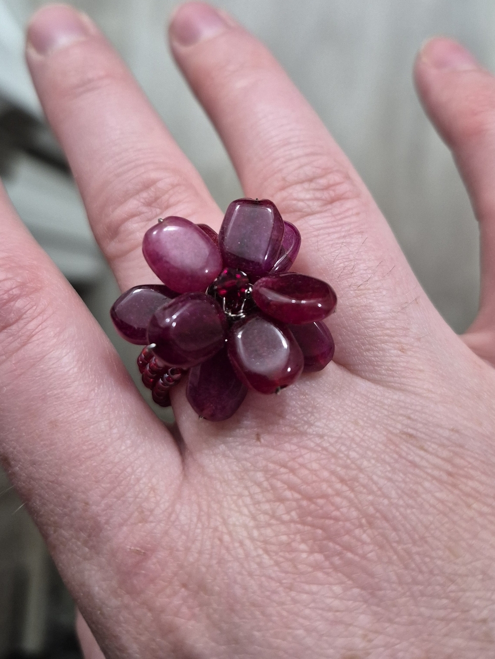 Women’s Red Floral Bead Statement Ring